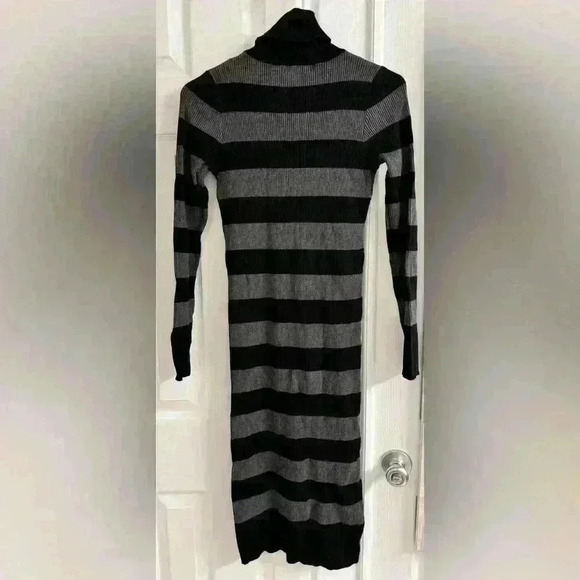 Rocorose Bodycon Gray & Black Striped Sweater Dress with Turtleneck - Size S/M - Picture 5 of 6
